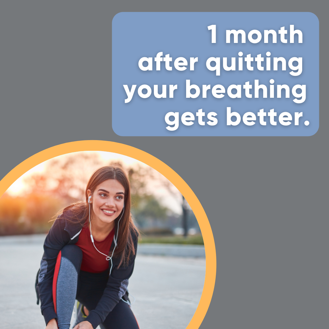 1 month after quitting your breathing gets better.